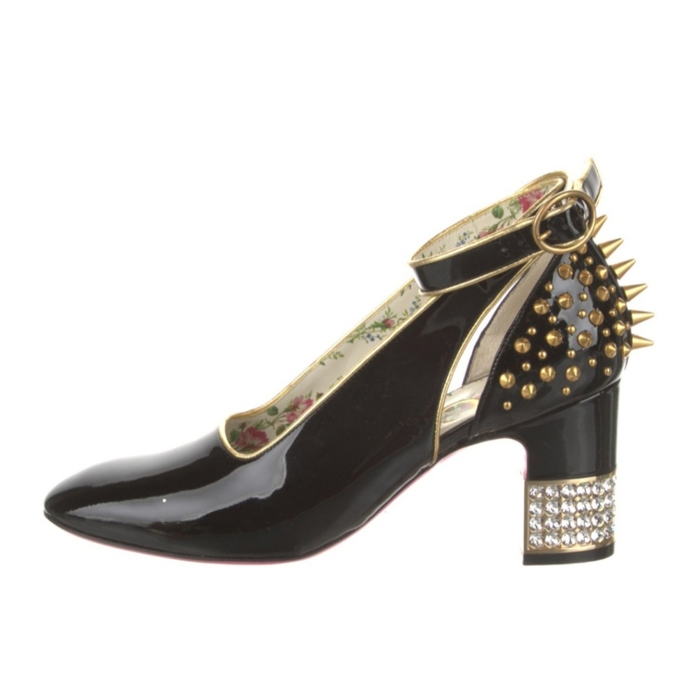 Gucci Runway Caspar Patent Studded Crystal Block-Heel Slingback Pumps - Picture 4 of 9